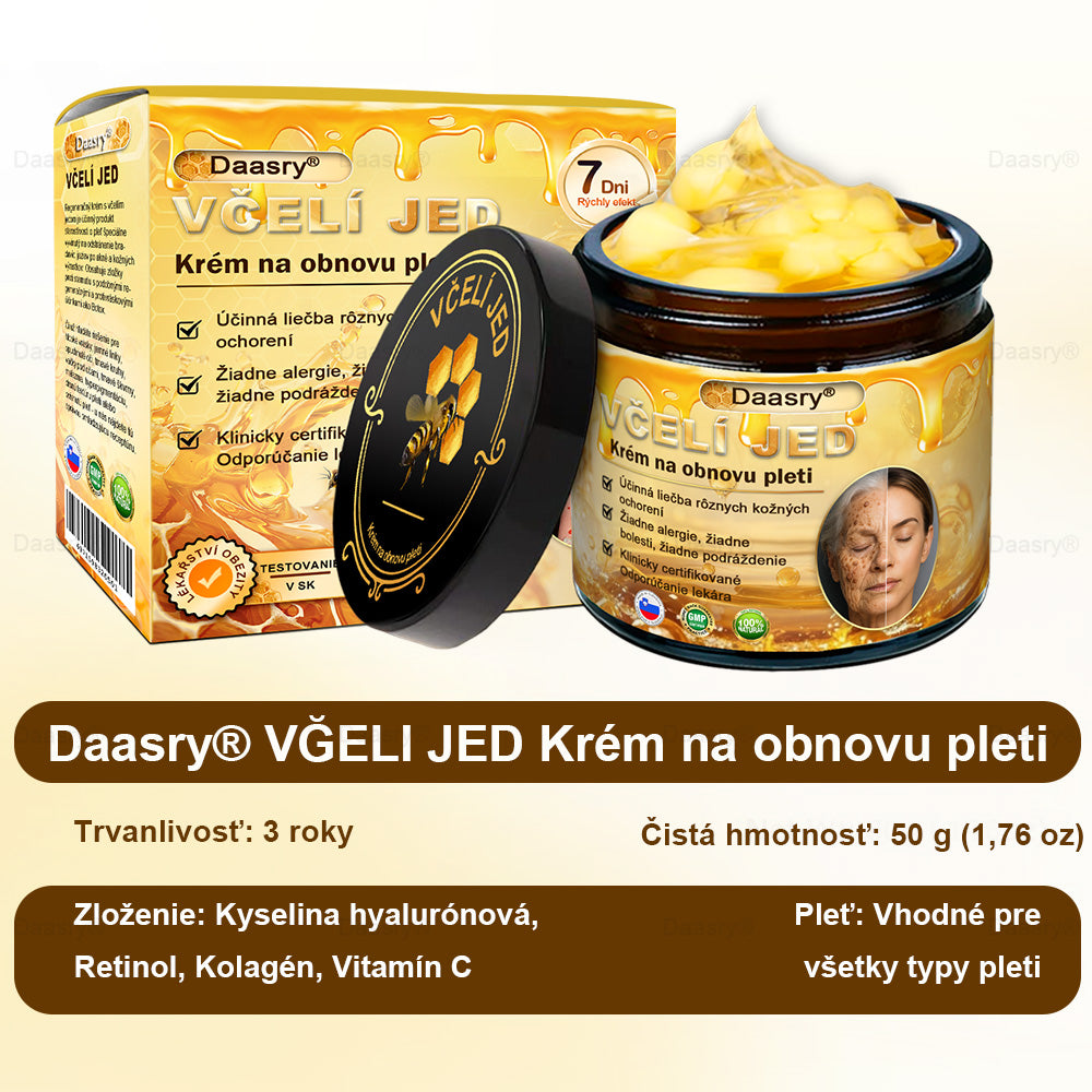 🎇𝓓𝓪𝓪𝓼𝓻𝔂® krém s včelím jedom – na opravu pokožky a proti starnutiu.Pomáha vyhladzovať vrásky, hydratuje, rozjasňuje pleť, podporuje hojenie jaziev.Upokojuje citlivú pokožku a zjednocuje tón pleti